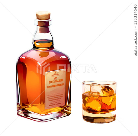 威士忌酒瓶和冰塊 125314540