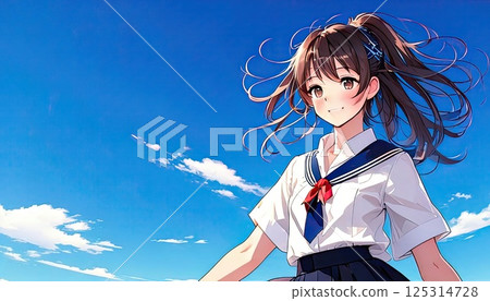 AI Image: High school girl with blue sky in the background 125314728