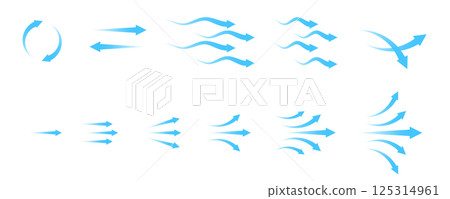 Set of blue arrows showing climate air flow isolated on white background, air direction. 125314961
