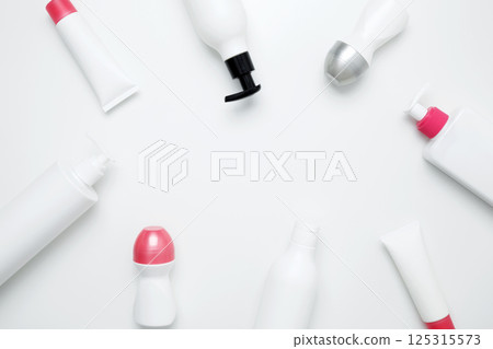 Cosmetic beauty products. Bottles and tubes with branding mock up. Skin care and beauty concept 125315573