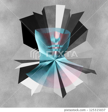 Abstract and surreal woman portrait silhouette illustration collage made of various triangles geometric shapes Abstract and surreal woman portrait silhouette illustration collage made of various triangles geometric shapes 125315837