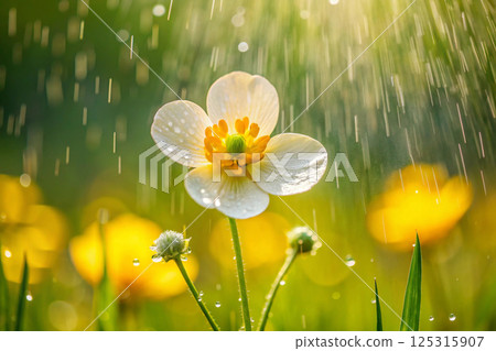 spring meadow flowers with daisies 125315907