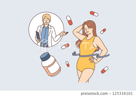 Woman with beautiful body lost weight thanks to pharmacological drug recommended by nutritionist 125316101