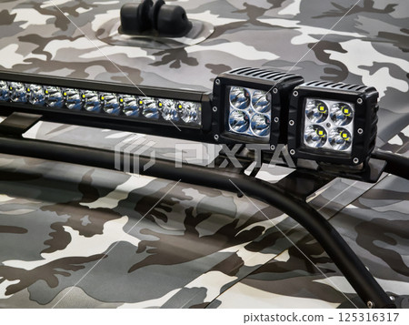 Innovative camouflaged vehicle light bar with LED technology showcasing functionality and design Innovative camouflaged vehicle light bar with LED technology showcasing functionality and design 125316317