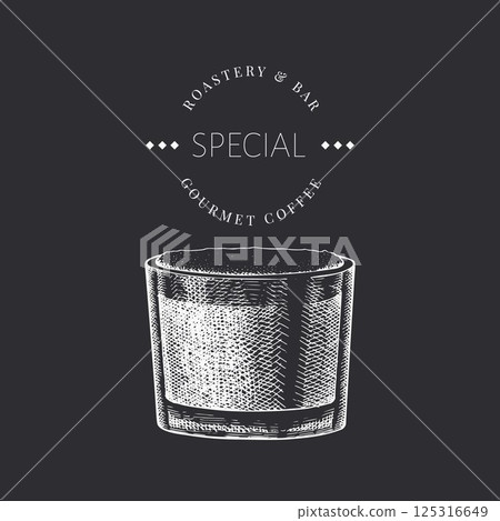 Coffee Cup Chalk Board Illustration. Vector Hand Drawn Isolated Cappuccino Glass. Vintage Style Beverage Coffee Cup Chalk Board Illustration. Vector Hand Drawn Isolated Cappuccino Glass. Vintage Style Beverage 125316649
