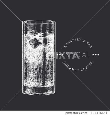 Coffee Cup Chalk Board Illustration. Vector Hand Drawn Isolated Espresso Tonic Glass. Vintage Style Beverage Coffee Cup Chalk Board Illustration. Vector Hand Drawn Isolated Espresso Tonic Glass. Vintage Style Beverage 125316651