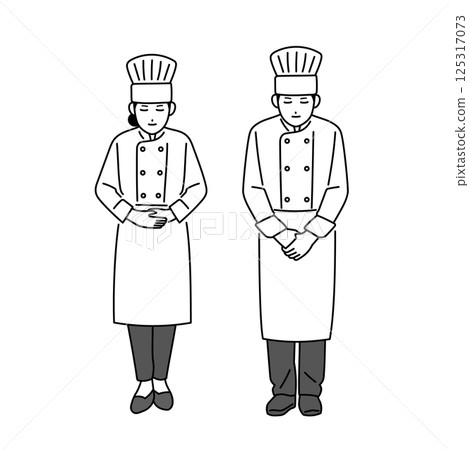 Male and female chefs bowing 125317073