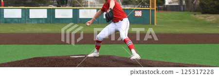 Baseball pitcher pitching the ball during a game 125317228