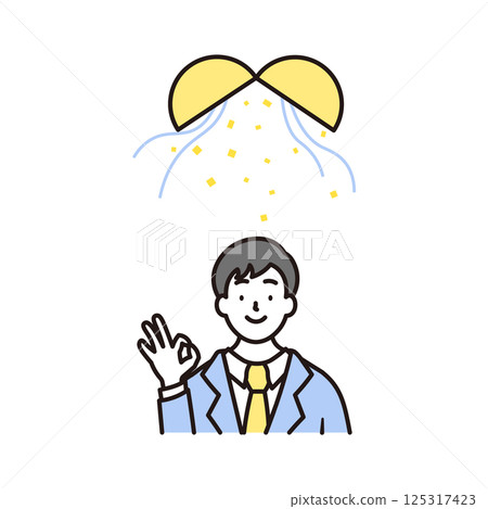 A simple illustration of a smiling high school boy's upper body and a balloon A simple illustration of a smiling high school boy's upper body and a balloon 125317423