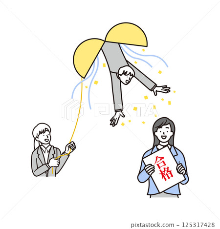A simple illustration of a female high school student who is happy to pass the exam and her female and male teachers A simple illustration of a female high school student who is happy to pass the exam and her female and male teachers 125317428