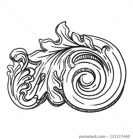 Antique hand drawing scroll design element vector illustration Antique hand drawing scroll design element vector illustration 125317480