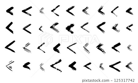 Abstract black arrows logo symbol icon, greater and less sign isolated on white background, set of hand drawing black math symbol, black grunge ink drawn greater sign Abstract black arrows logo symbol icon, greater and less sign isolated on white background, set of hand drawing black math symbol, black grunge ink drawn greater sign 125317742