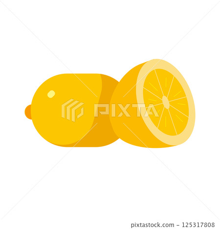 Fresh yellow lemons, whole and half. Vector illustration in flat style. Suitable for menu design, textiles, tableware, etc. 125317808