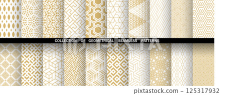 Geometric set of seamless golden and white patterns. Simple vector graphics Geometric set of seamless golden and white patterns. Simple vector graphics 125317932