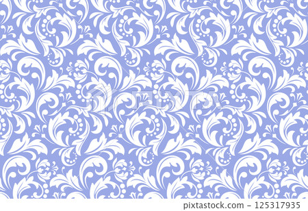 Flower pattern. Seamless white and blue ornament. Graphic vector background 125317935