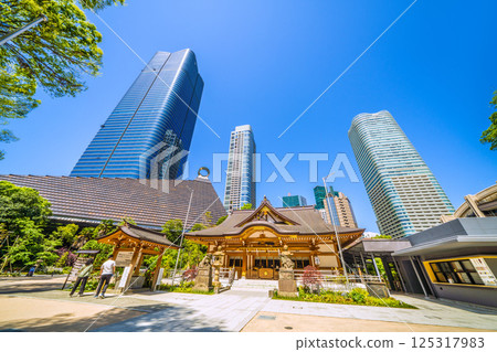 The cityscape of Tokyo in Japan, overlooking Azabudai Hills, Hachiman Shrine, etc. 125317983