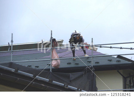 Slate roof cover construction work 125318241