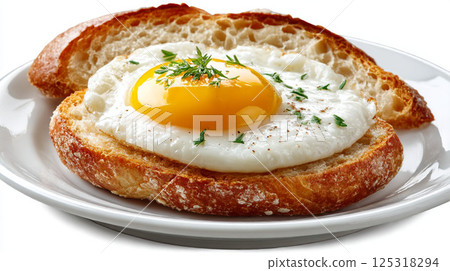 白盤子裡美味的麵包和煎蛋 白盤子裡美味的麵包和煎蛋 125318294