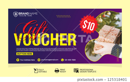 Discount Gift Voucher Design: Promotional Template for Sale Offers, Sale Promotion Gift Voucher Template: Discount Coupon Design, Vector Gift Voucher for Promotional Sale: Discount Template Design 125318401