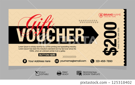 Discount Gift Voucher Design: Promotional Template for Sale Offers, Sale Promotion Gift Voucher Template: Discount Coupon Design, Vector Gift Voucher for Promotional Sale: Discount Template Design 125318402
