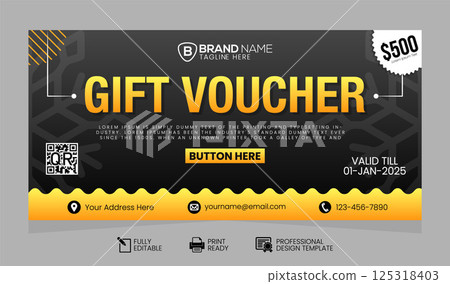Discount Gift Voucher Design: Promotional Template for Sale Offers, Sale Promotion Gift Voucher Template: Discount Coupon Design, Vector Gift Voucher for Promotional Sale: Discount Template Design 125318403