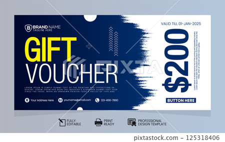 Discount Gift Voucher Design: Promotional Template for Sale Offers, Sale Promotion Gift Voucher Template: Discount Coupon Design, Vector Gift Voucher for Promotional Sale: Discount Template Design 125318406