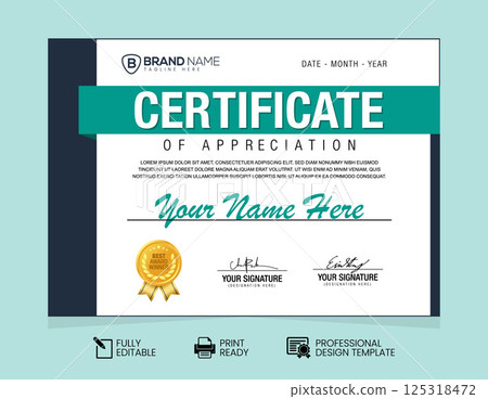 Certificate of Appreciation Design Template. Certificate of Achievement Design Template 125318472
