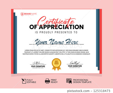 Certificate of Appreciation Design Template. Certificate of Achievement Design Template 125318473