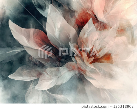 Abstract floral patterns bloom gently with soft transitions and muted natural tones 125318902