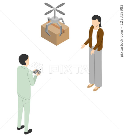 Radio-controlled propeller carrying luggage - isometric 125318982