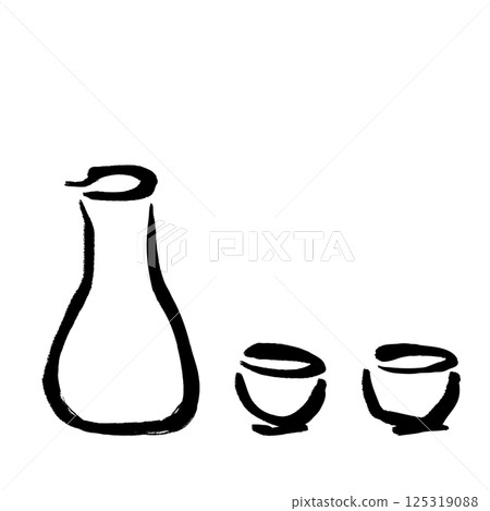 手繪的酒瓶和酒杯插圖，帶有筆觸 125319088