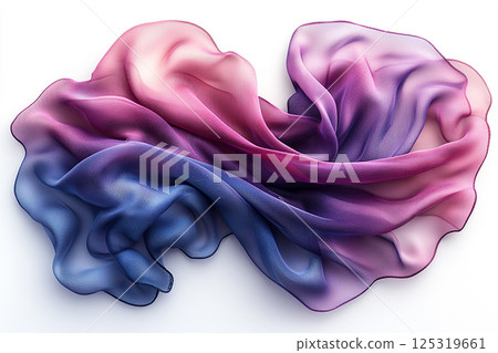 Draped silk scarf with soft, flowing folds, highlighting its luxurious texture against a simple white background. Draped silk scarf with soft, flowing folds, highlighting its luxurious texture against a simple white background. 125319661