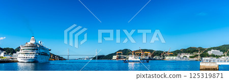 抵達長崎港的遊船（藍色夢幻旋律） 從水邊森林公園眺望的全景[長崎市] 125319871
