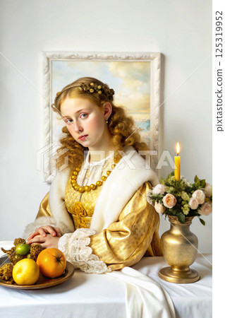 beautiful woman in a baroque interior beautiful woman in a baroque interior 125319952