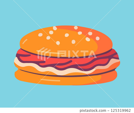Vector isolated illustration of burger. Burger day. Fast street food. 125319962