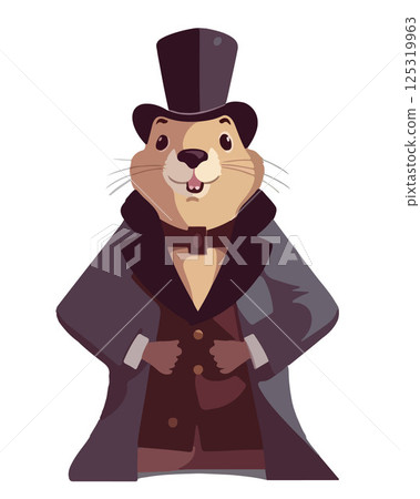 Vector isolated illustration of a groundhog in a costume on a white background. Groundhog Day. 125319963