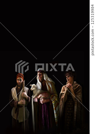 Shepherds came to worship the newborn Jesus Shepherds came to worship the newborn Jesus 125319984