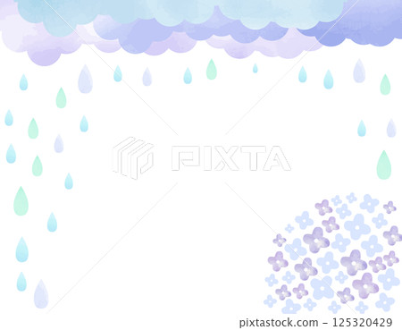 Rainy season image: Frame of hydrangea, rain and cloud drops 3 Rainy season image: Frame of hydrangea, rain and cloud drops 3 125320429