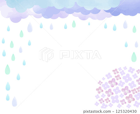 Rainy season image: Frame of hydrangea, rain and cloud drops 2 125320430