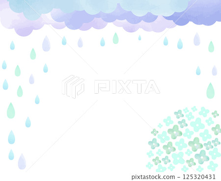 Rainy season image: Frame of hydrangea, rain and cloud drops 1 125320431
