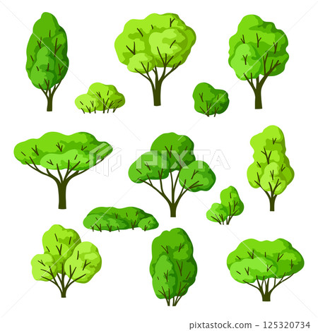 Set of trees. Spring or summer stylized plants. Set of trees. Spring or summer stylized plants. 125320734