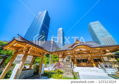 日本東京的城市景觀，俯瞰麻布台之丘、八幡神社等。 125321024