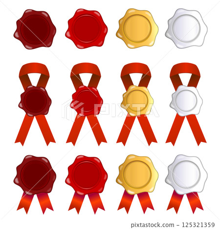 Sealing stamp and ribbon illustration set 125321359