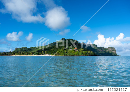 View of Maupiti Island from a white sand beach, French Polynesia 125321517