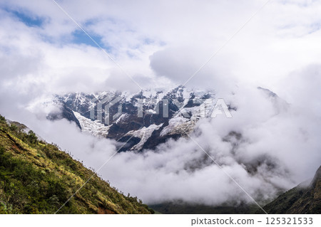 Snow-capped mountain view on the Humantay Lake trek, Peru Snow-capped mountain view on the Humantay Lake trek, Peru 125321533