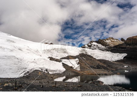 Pastoruri Glacier and its reflection in Huaraz, Peru Andean region 125321536