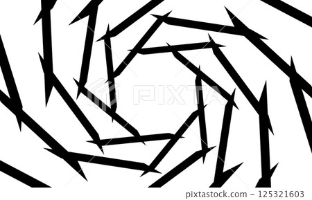 A frame made of overlapping spiky bars with an octagonal space in the center 125321603