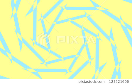 A yellow background with thin blue lines overlapping and swirling clockwise 125321606