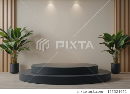 Clean and elegant light black podium perfect for showcasing products. 125321651