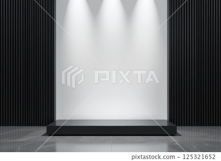 Contemporary light black stand with clean white background. 125321652